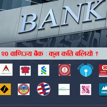 नेपालका २० वाणिज्य बैंक : पौने ४ खर्ब पुँजी, कार्यालय सञ्चालनमा साढे २९ अर्ब खर्च