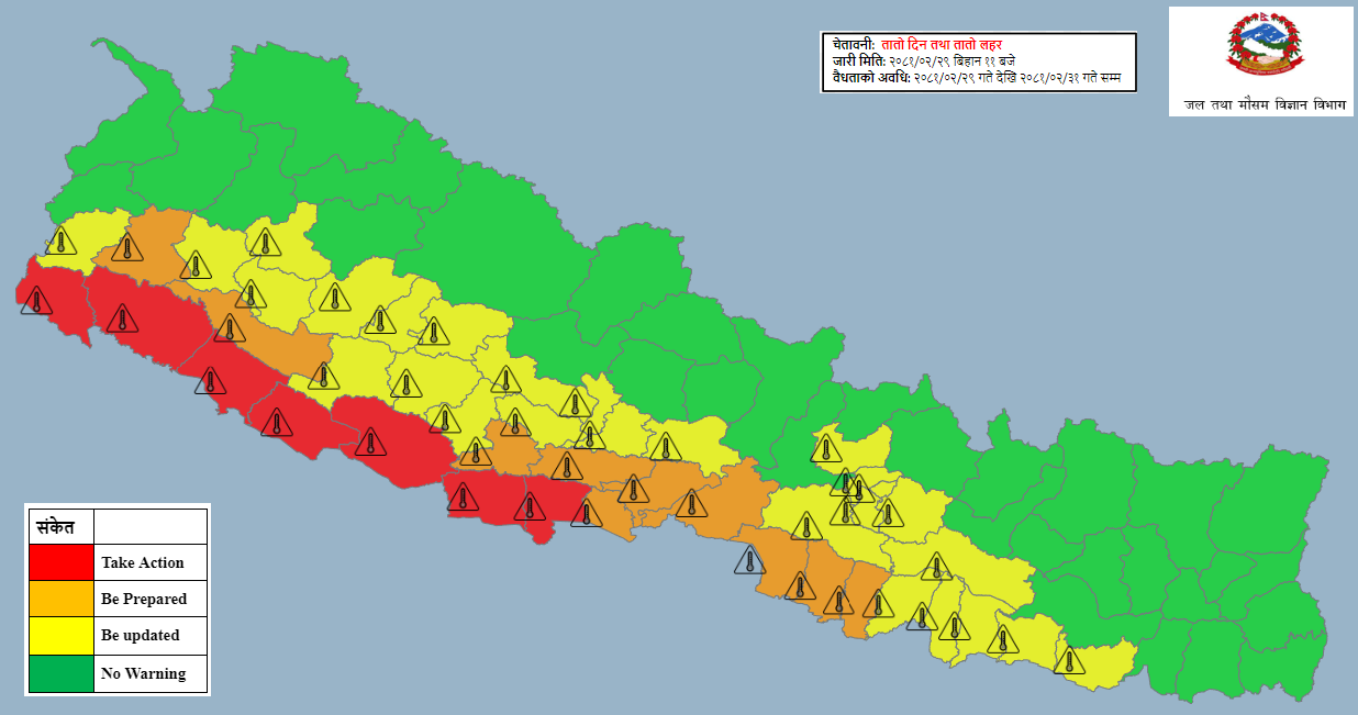 मध्य तथा पश्चिमी तराईमा अझै गर्मी बढ्ने, तातो लहरको चेतावनी