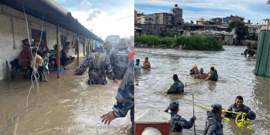 काठमाडौंमा बाढी : विभिन्न स्थानबाट ३६ जनाको उद्धार