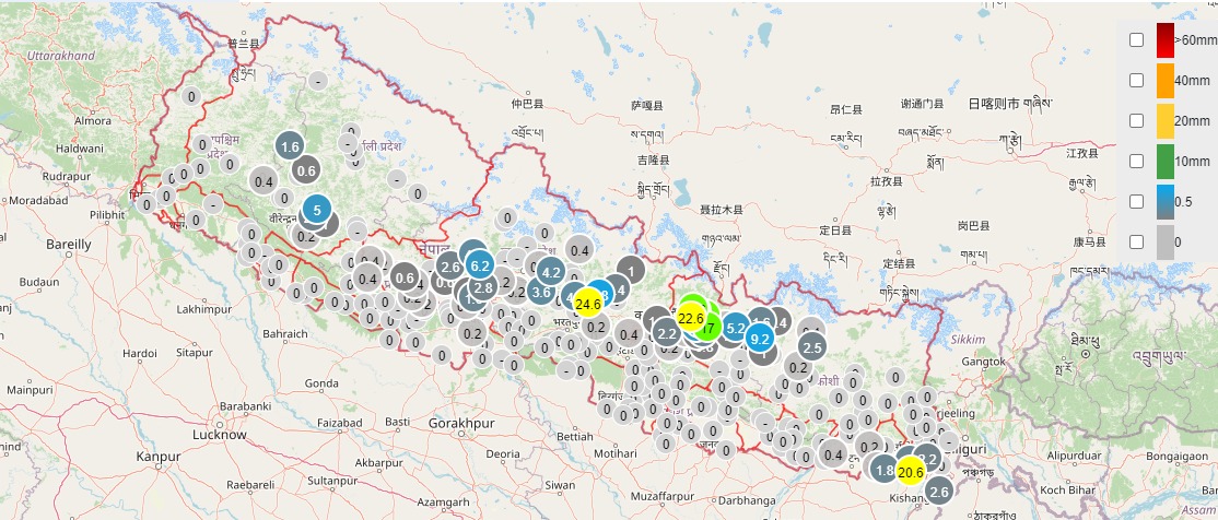 कोशी, मधेश, गण्डकी र सुदूरपश्चिम प्रदेशका केही स्थानमा भारी वर्षा हुने