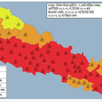 भोलिदेखि भारी वर्षाको सम्भावना, यी ५६ जिल्ला उच्च जोखिममा