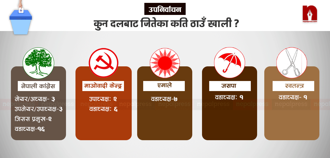 स्थानीय तहका ४१ पदमा उपनिर्वाचनको पाली, कुन दलबाट जितेका कति ठाउँ खाली ?